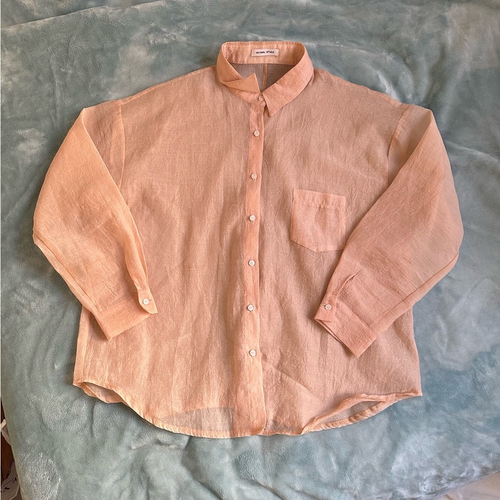 Heygirl Studio Women's Light Orange Sheer Button Down Shirt